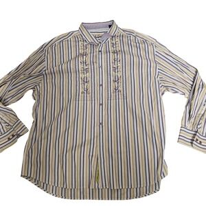 Robert Graham Shirt Mens 4XL Multi Color Striped Embroidered Cotton Button Up